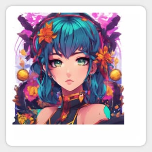 Cute blue hair anime girl Sticker